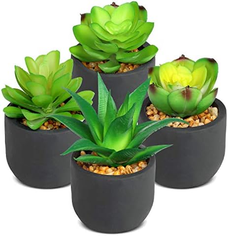 Myartte Artificial Succulent Plants Fake Succulents Mini Faux Plants for Home/Office Docor (Gray Cement C)