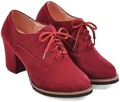 Women Ankle Booties Lace up High Thick Square Chunky Heel Boots Round Toe Shoes by Lowprofile