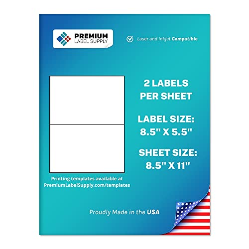 Premium Label Supply White Sticker Half Sheet Labels 8.5" x 5.5