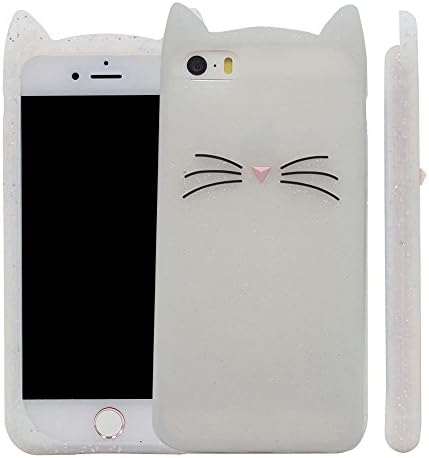 iPhone SE Case, XINSIR Cute 3D Black MEOW Party Cat Kitty Whiskers Protective Soft Silicone Case for iPhone 5/5S/SE (Cat Whiskers-White)