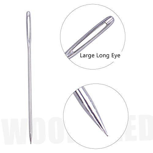 Jdesun Wooden Needle Case with 40 Pieces Large-Eye Stitching Needles, Hand Sewing Needles for Leather Craft Projects