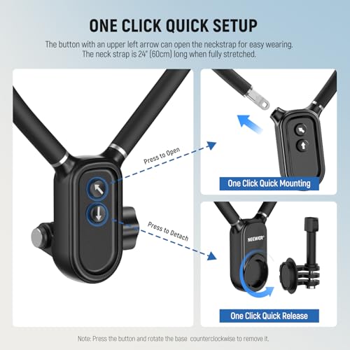 NEEWER Magnetic Neck Holder for Action Camera & Phone, Hands Free Tripod Chest Mount Compatible with GoPro DJI Insta360 Magsafe iPhone Android, Phone Holder for Video Recording POV Vlog, GP16