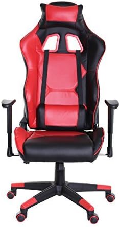 TimeOffice Sport Series Ergonomic Video Gaming Chair Race Car Style with PU leather and Lumbar&amp;Head Cushion for Computer Gaming and Office Working (RED)