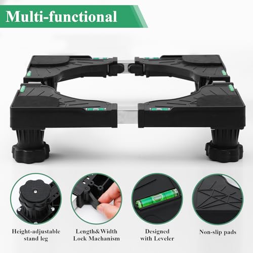 I'SMARTMOON Mini Fridge Stand,Raised Base Adjustable Mini Refrigerator Stand,Washer and Dryer Stand, 4 Strong Feet Washing Machine Pedestal ,Appliance Dolly,Base for Heavy weight (Black)