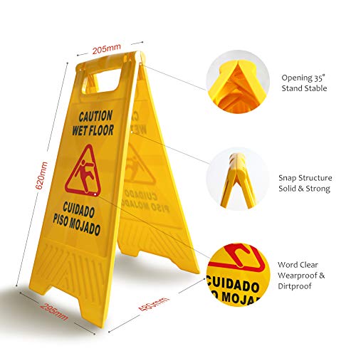 MYSBIKER Caution Wet Floor Sign, 3 Pack Floor Safety Sign, Cuadado Piso Mojado, 2-Sided Fold-Out 6230cm with Both English and Spanish to Avoid Slip &Fall Accident - Thumbnail 6