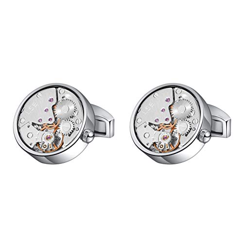 Mr.Van Watch Movement Cufflinks Silver Vintage Steampunk for Men's Father's Day Deluxe Gift