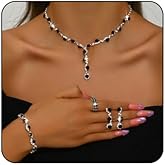 Bestleey Silver Prom Earrings Necklace Bracelet Ring Set for Women Sparkling Rhinestone Earrings Necklace Bracelet Ring Set Elegant Crystal Jewelry Sets Brides Wedding Prom Party Costume Jewelry