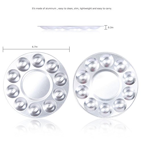 COMIART Metal 10 Well Round Artist Watercolours Paint Mixing Palette Tray
