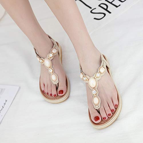 Summer Shoes for Women, ❤️ FAPIZI Vintage Boho Flat Flips Flop Sandals Crystal Casual Roma Shoes T-Strap Sandals Khaki