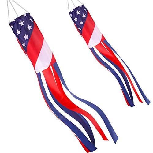 2 Pieces American Flag Windsock US Stars and Stripes Patriotic Outdoor Hanging with Hook Veteran's Day 4th of July Decoration Style A (35.43 Inch and 59 Inch)