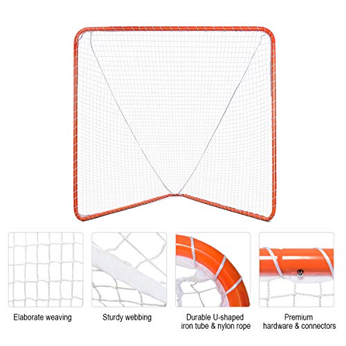 image for Goplus Lacrosse Goal, 6' x 6' Practice Lacrosse Goal and Net for Indoo