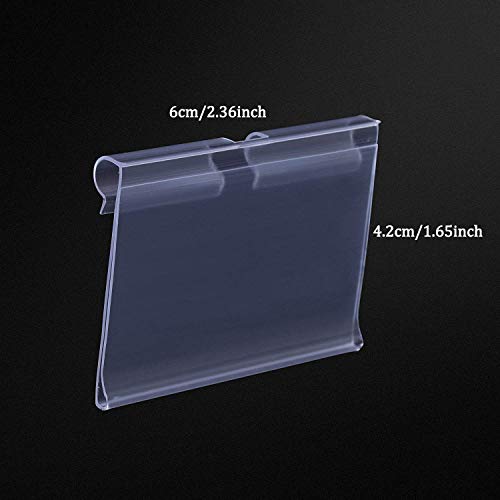 60 PCS Clear Plastic Label Holder Wire Shelf Retail Price Tag Label Card Merchandise Sign Display Holder IRCHLYN (6cm x 4.2cm)