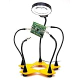 Third Hand Soldering PCB Holder Tool Quad Arms 3x LED Magnifying Helping Hands Crafts Jewelry Hobby Workshop Helping Station Non-slip Metal weighted base