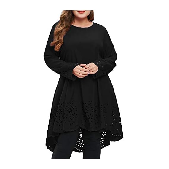 UOFOCO-Fashion-O-Neck-Long-Sleeve-Women-Plus-Size-Laser-Cut-High-Low-Hollow-Out-Dress