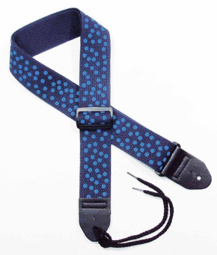 Girls Guitar Strap 2" Cotton with Blue Polka Dots on a Navy Blue strap