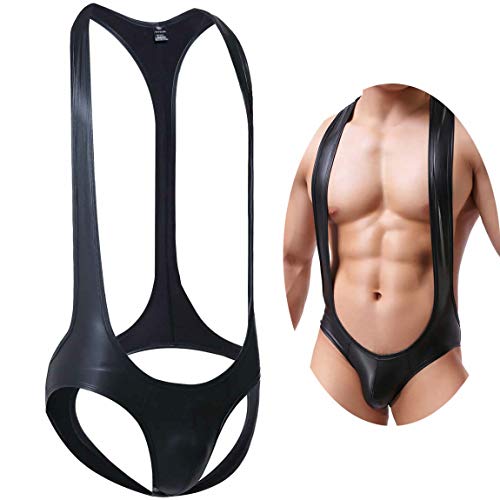 image for YUFEIDA Men's Athletic Supporters Faux Leather Soft Jockstrap Leotard 