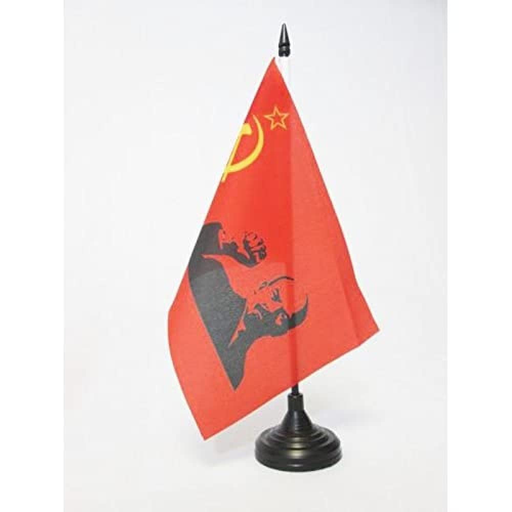 AZ FLAG USSR with Lenin Raised fist Table Flag 5'' x 8'' - Soviet Union communist Office Decoration 100% Polyester 21 x 14 cm - Mini Desk Flag with Pole and Black Plastic Base