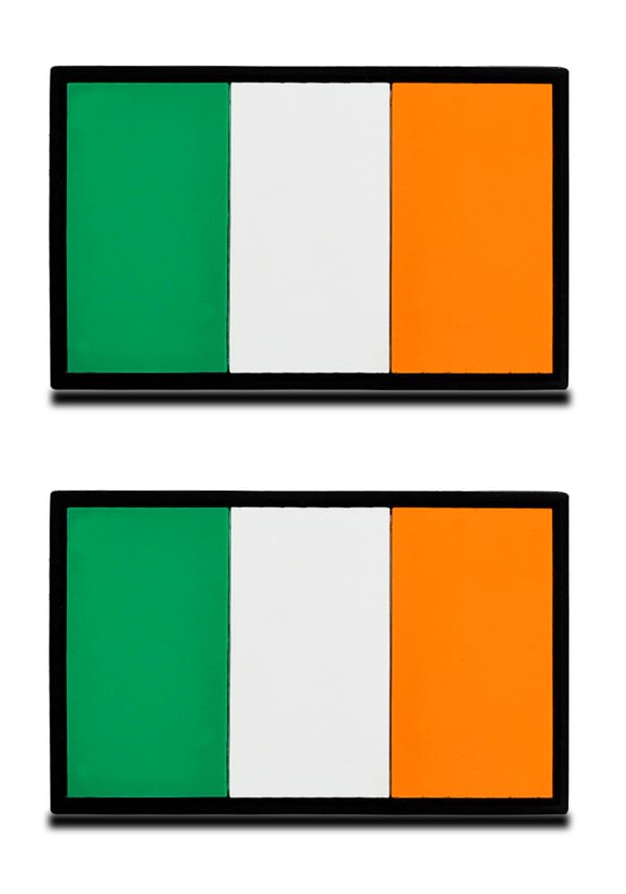2 Pieces of 3D PVC Rubber Ireland Flag Patch, Heavy Duty and Solid Material, Hooked Backing Tactical Irish Emblem Patch for Clothes Bag Backpack Uniform Vest Clothes Biker Travel