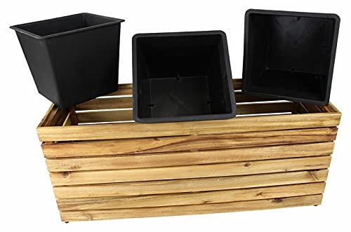 Pflanzkasten „Akazie“ aus Holz mit 3 Einsätzen, 81x29x34 cm, Pflanzer, Blumen & Pflanztopf, modernes Design – Bild 5