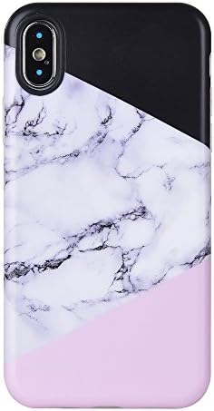 iPhone X Case, KIMICO Geometric Marble Design[Shockproof][Supports Wireless Charging][Slim Fit][Anti-Scratch/Anti-fingerprints] Matte finish Printing Flexible TPU Gel Protective Cover (Marble Pink X)