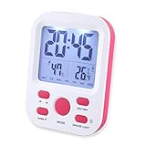 Kids Alarm Clock, Samshow Small Desk Shelf Wall Clock with Table Stand, Large LCD Screen Temperature Humidity Date 12/24h Display Snooze Nightlight for Girls Teens Battery Operated (Pink)