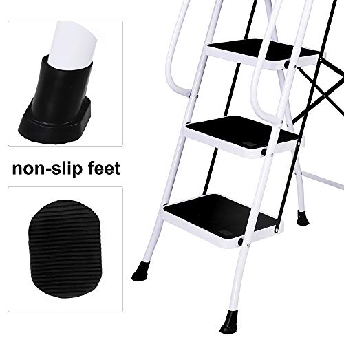 Livebest 4 Steps Ladder Folding Step Stool with Hand Grip Non-Slip Safety Rails Portable Heavy Duty 330 lb Load Capacity for Home Household Kitchen Office Garden,Iron - Thumbnail 4