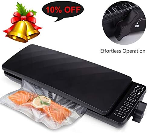 Vacuum Sealer Machine with Automatic Touch Screen, Food Sealer Vacuum Air Sealing System with Starter Bags & Roll and Air Suction Hose for Food Preservation/Sous Vide, Dry& Moist Food Modes (Black)
