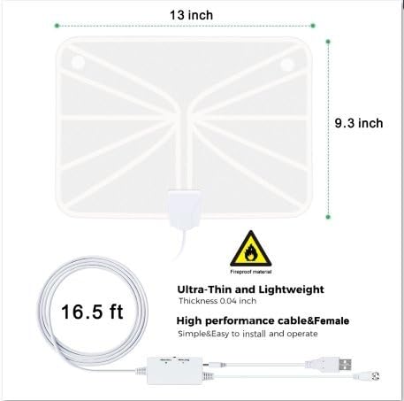 TV Antenna, Indoor HDTV Antenna 1080p/4K/2160p 60-95 Miles Range with 2018 Newest Type Switch Console Amplifier Signal Booster, USB Power Supply And 16.5 ft Coaxial Cable(White)