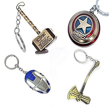 Ensure sales Avenger Marvel Thor, Captain America, Iron Man, Thor Axe Metal Keychain and Keyring Combo (Multicolour)