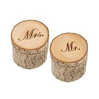 Unicoco Wooden Ring Box 2pcs Printed MR MRS Rustic Wedding Box Valentine