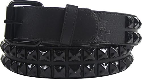 Black double row pyramid studded leather belt W/ black studs, Size: Large (37-41), Color: Black Double Row