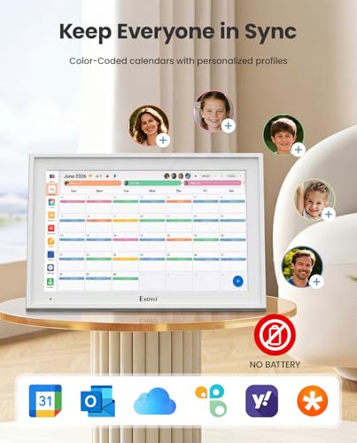 15.6" Digital Calendar Wall Planner - Eyoyo Smart Family Command Center | Chore Chart Touchscreen, 64G Storage, WiFi Real-Time Sync Auto-Dimming Display for Kids Routine, Seniors Memory