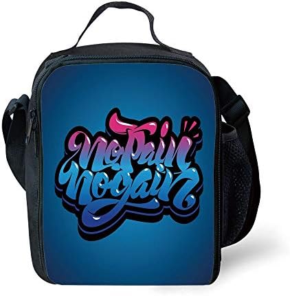 School Supplies Fitness,No Pain No Gain Motivational Quote Graffiti Style Typography Gym Training Decorative,Blue Pink Light Blue for Girls or Boys Washable