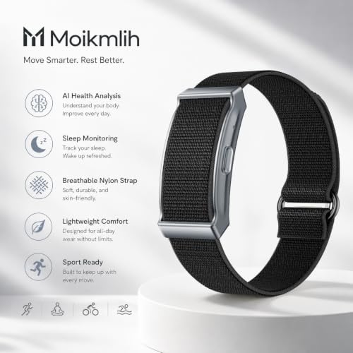 Moikmlih Fitness Tracker​, IP68 Bracelet Santé Connectée, Homme Femme | 160+ Sportifs, Rapport Santé l'IA, Surveillance 24h-Tension Artérielle/Fréquence Cardiaque/SpO2/Stress/Sommeil, APP Gratuite