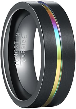 GOLDAYS Mens 8mm Black Tungsten Carbide Ring Matte Finished Rainbow Color Beveled Edge Wedding Band(047) (8)