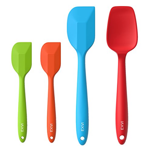 EXVI Flexible Silicone Spatula Cooking Utensil Kitchen Gadgets with 3-Piece Heat Resistant Silicone Rubber Spatula Scraper and 1-Piece Non-stick Silicone Spoon Set