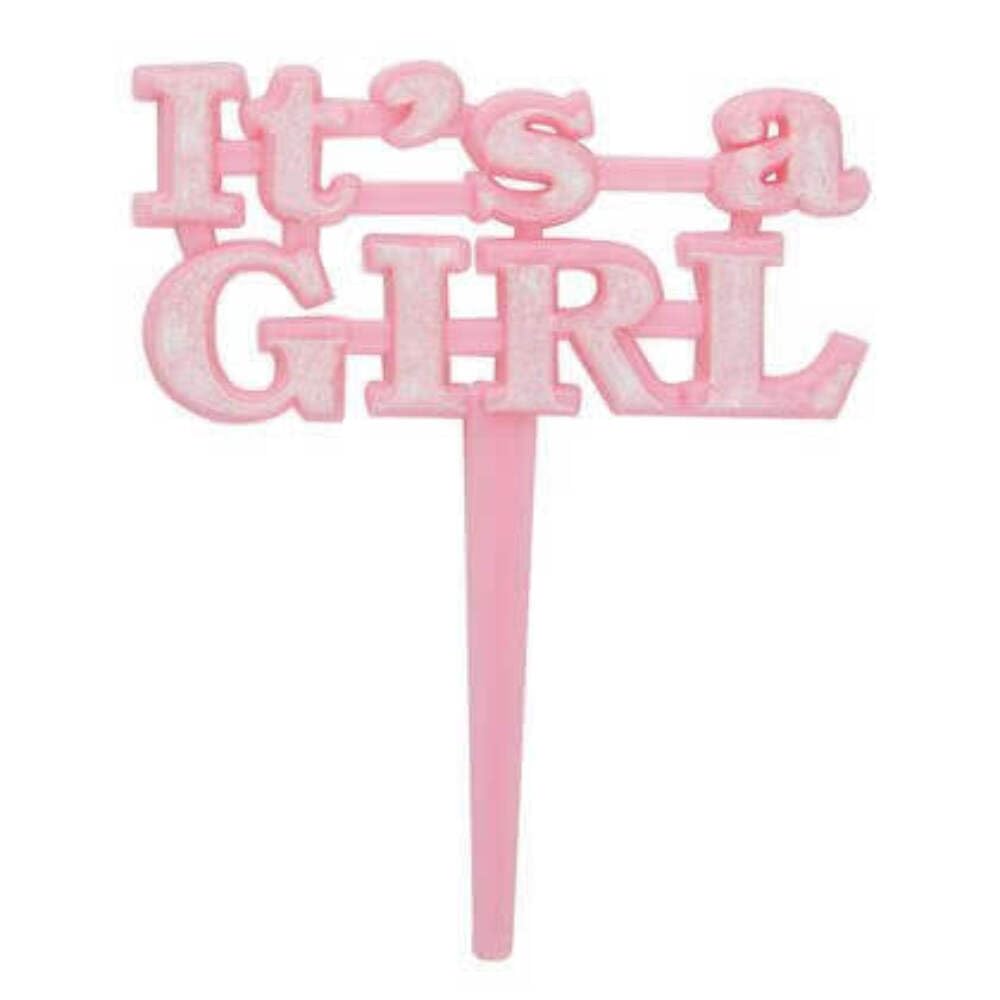 It's a Girl Pink Plastic Cake Picks (12cm) Pack of 8 - Adorable Baby Shower Decorations — image 1