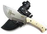 SAURIUS Bushcraft Survival Hunting Knife, Micarta handle, Stainless Steel MOVA-58, Genuine Leather Multi-position Sheath + Firesteel, Handmade in Spain