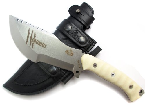 SAURIUS - Premium Outdoor / Survival / Hunting Knife - Micarta handle, Stainless Steel MOVA-58, Genuine Leather Multi-position Sheath + Firesteel. Handmade in Spain.