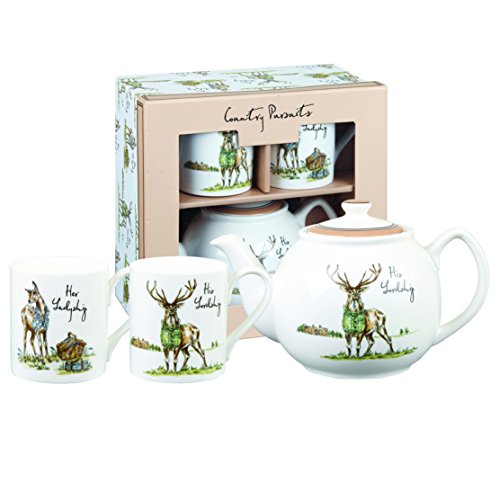 Churchill Country Pursuits Tea For Two Fine China Gift Teapot And Cups Set