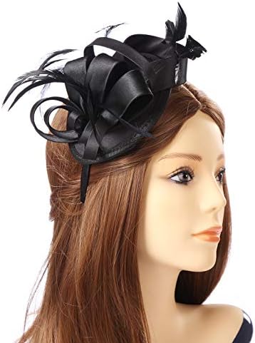 Fascinators Hat Feather Satin Tea Party Cocktail Headwear Church Hat for Women Girls