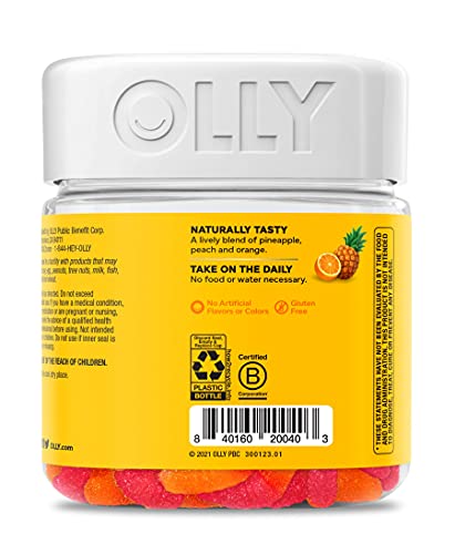 OLLY HELLO HAPPY GUMMY WORMS, MOOD BALANCE SUPPORT, VITAMIN D, SAFFRON, ADULT CHEWABLE SUPPLEMENT, TROPICAL ZING – 60 COUNT