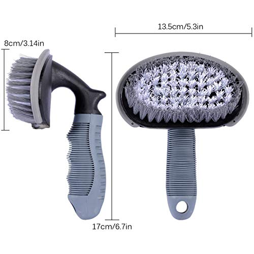 AutoEC Car Wheel Cleaner Brush Kit, 1 Steel Wire Flocking Wheel Cleaning Brush, 1 Metal-Free Rim Wash Brush, 1 Contoured Scrub Tire Shine Brush for Auto, Vehicle, Engine, Motorcycle (Pack of 3)