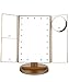 Tri-Fold Lighted Vanity Makeup Mirror with 21 LED Lights, Touch Screen and 10X / 3X / 2X / 1X Magnification Mirror, Two power Supply Mode Tabletop Makeup Mirror,Travel Cosmetic Mirror (gold)