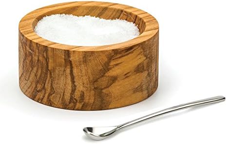 Olive Wood Salt - Condiment bowl with Spoons - Set of 2