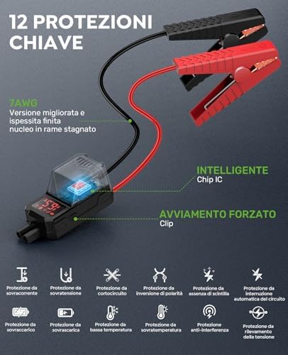 8000A & 160PSI Booster Avviamento Auto con Compressore Aria Portatile, Avviatore Batteria 27000mAH（Tutti Gas 12L Diesel）Jump Starter con 600LUMEN,Ricarica USB-C AIMAPOW
