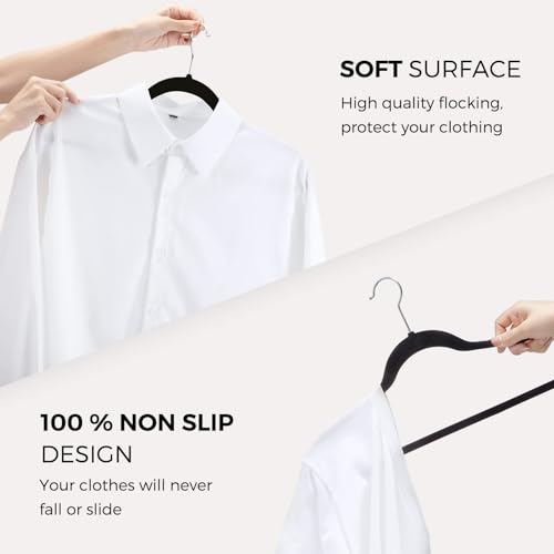 HOUSE DAY Black Velvet Hangers 60 Pack-Premium Clothes Hangers Non-Slip Felt heavy Duty Coathanger, Durable Suit Hanger for Space Saving, No Hanger Marks 360 Rotating (Black, 60 Pack)