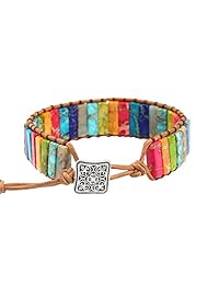 Plumiss Leather Chakra Handmade Imperial Jasper Wrap Adjustable Bead Bracelet