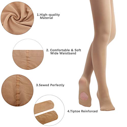 Bosowos Girls Tights Convertible Ballet Leggings Ultra Soft Transition Dance Tights for Kids Women 2 Pairs Suntan XL - Thumbnail 2