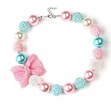 Vcmart Girls Necklace Chunky Bubblegum Bead Passtel Color, 16